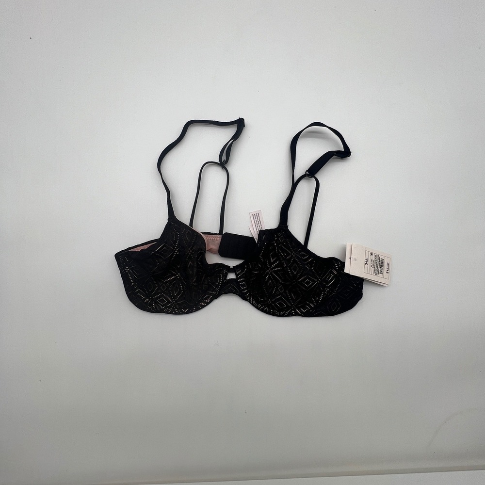 Auden Black Geometric Lace Unlined Demi Underwire Bra 34A NWT 023 12 6706
